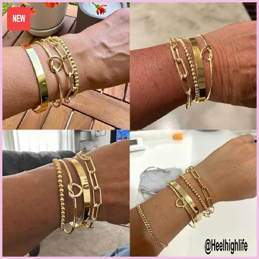 Gold Plated Bangle Cuff Bracelets Stack Set Non-T… - image 4